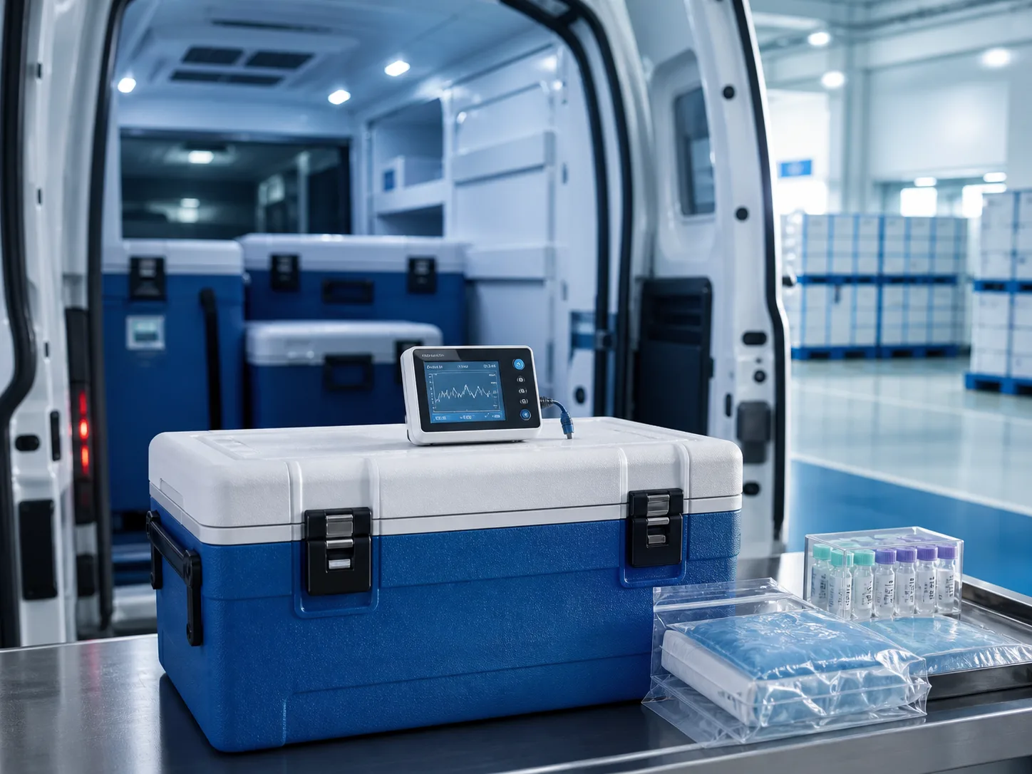 Contenedores de red fría con monitoreo térmico para logística médica